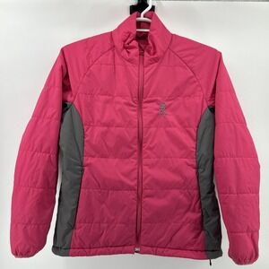 Browning Puffer Jacket Coat Women's Large Pink Gray Quilted Wind Water Resistant
